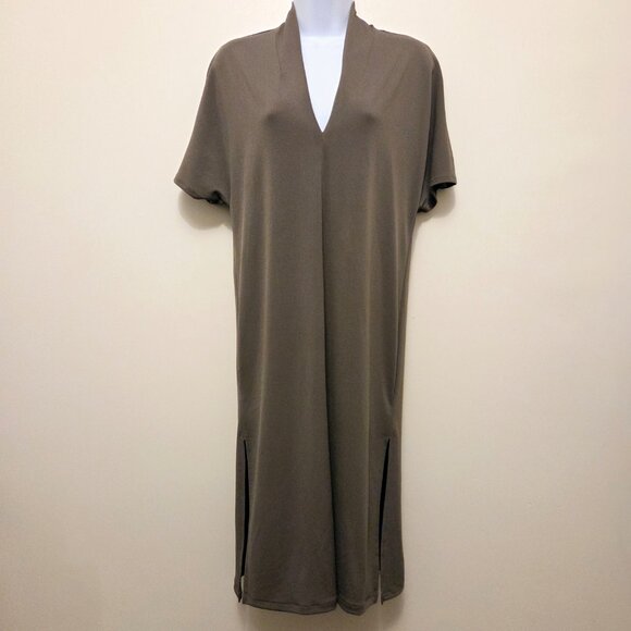 H&M Women’s Khaki Green Dolman Sleeve V-Neck Midi Shift Dress - XS - Picture 2 of 12